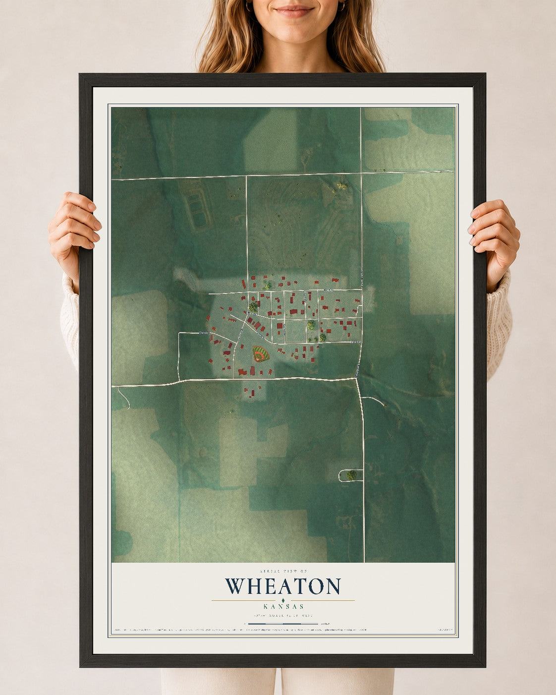 Map of Wheaton, Kansas, 24 x 36 inch print in a black wood frame