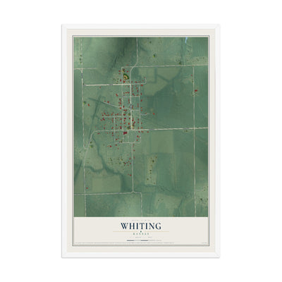 Map of Whiting, Kansas, 12 x 18 inch print in a white wood frame