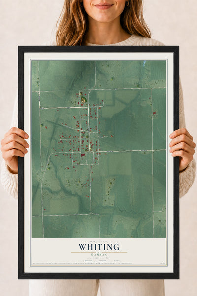 Map of Whiting, Kansas, 18 x 24 inch print in a black wood frame