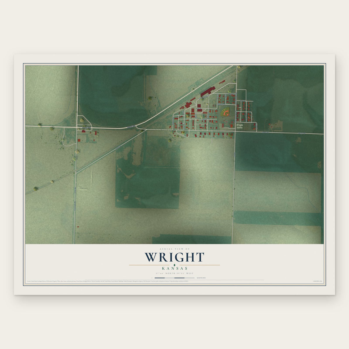 Wright, Kansas map print, the full design
