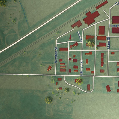 Close-up of the map of Wright, Kansas print showing street and building detail
