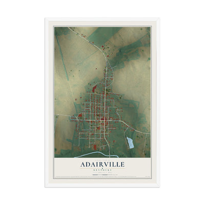 Map of Adairville, Kentucky, 12 x 18 inch print in a white wood frame