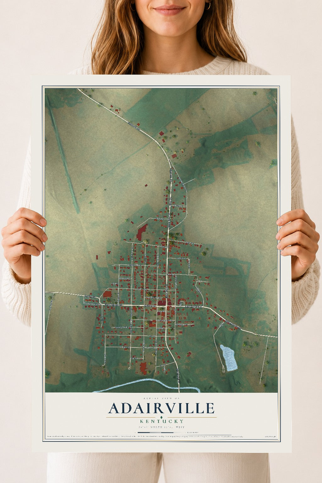 Map of Adairville, Kentucky, 18 x 24 inch unframed archival matte print