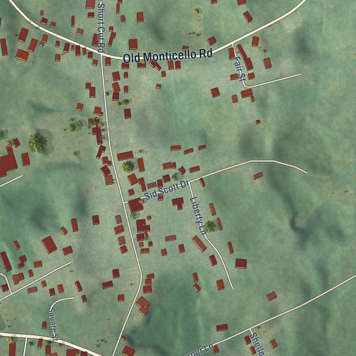Second close-up of the map of Albany, Kentucky print showing more streets and buildings