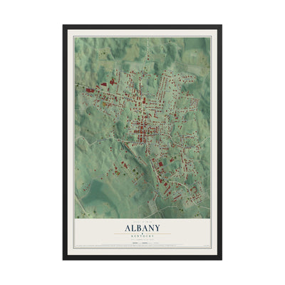Map of Albany, Kentucky, 12 x 18 inch print in a black wood frame