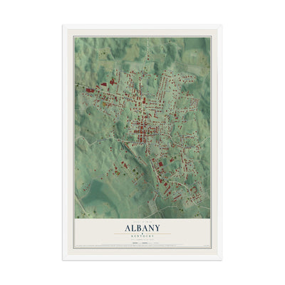 Map of Albany, Kentucky, 12 x 18 inch print in a white wood frame