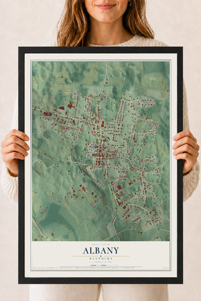 Map of Albany, Kentucky, 18 x 24 inch print in a black wood frame