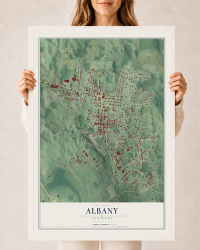 Map of Albany, Kentucky, 24 x 36 inch print in a white wood frame