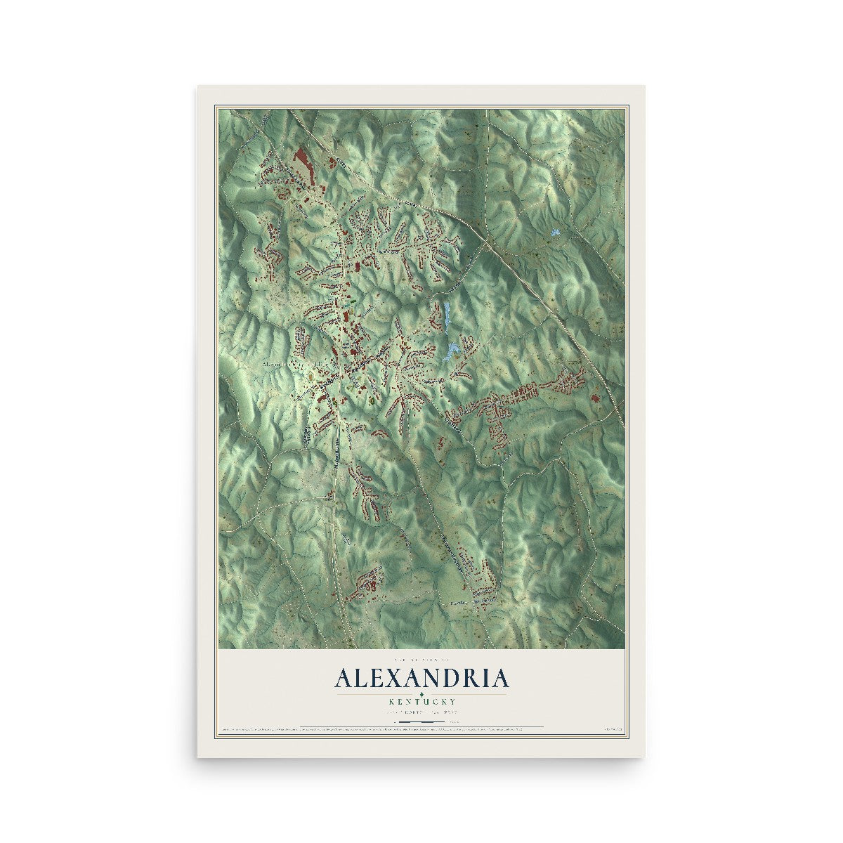 Map of Alexandria, Kentucky, 12 x 18 inch unframed archival matte print