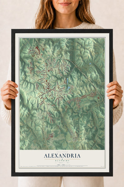 Map of Alexandria, Kentucky, 18 x 24 inch print in a black wood frame