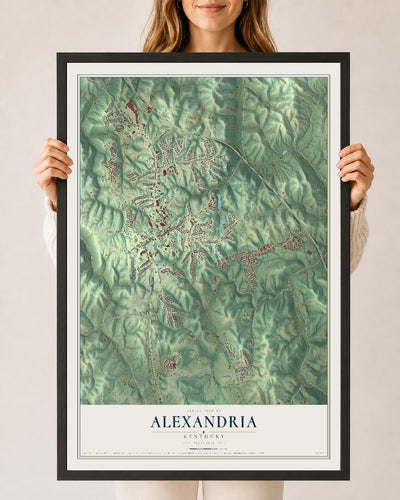 Map of Alexandria, Kentucky, 24 x 36 inch print in a black wood frame