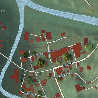 Close-up of the map of Allen, Kentucky print showing street and building detail