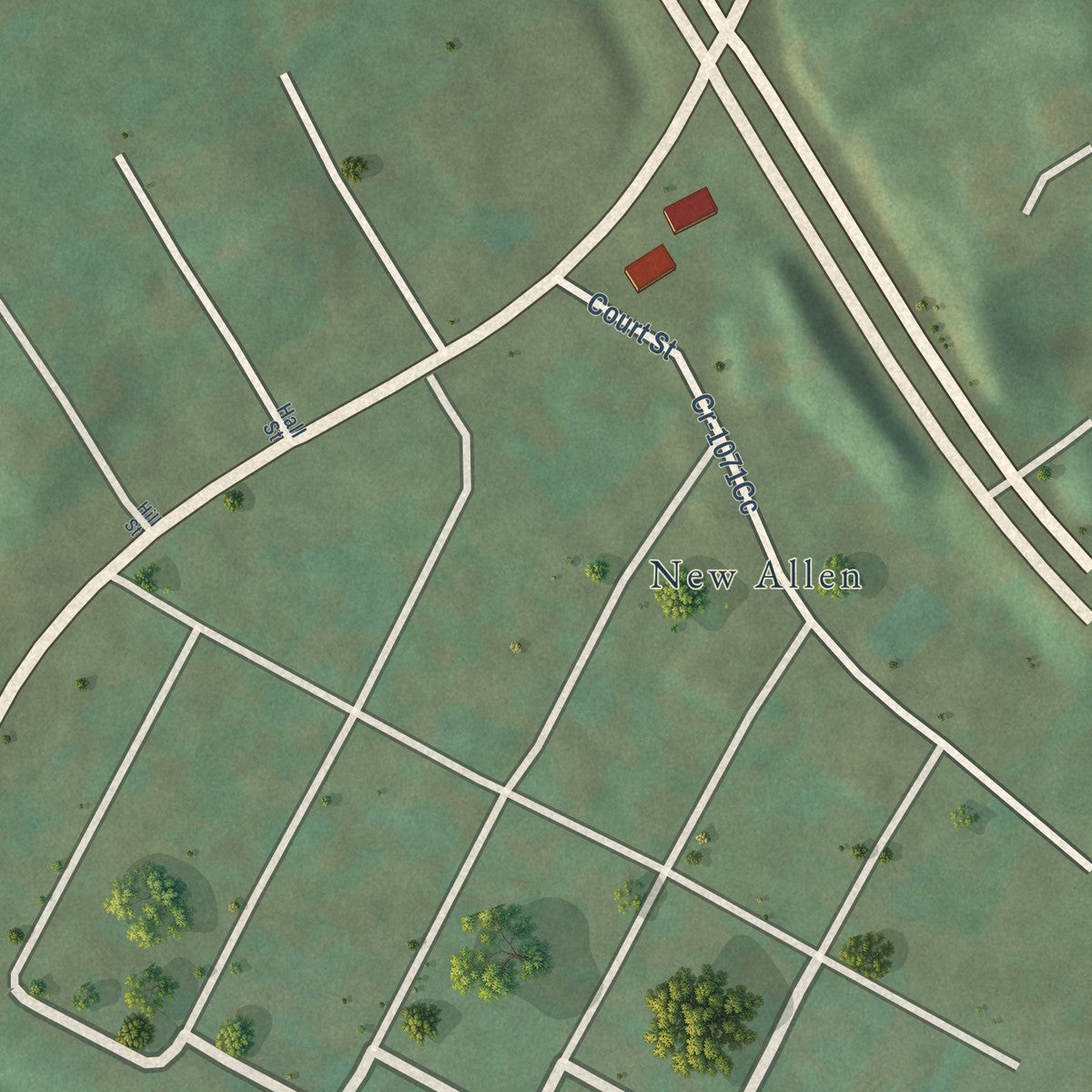 Second close-up of the map of Allen, Kentucky print showing more streets and buildings