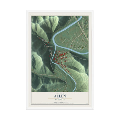 Map of Allen, Kentucky, 12 x 18 inch print in a white wood frame