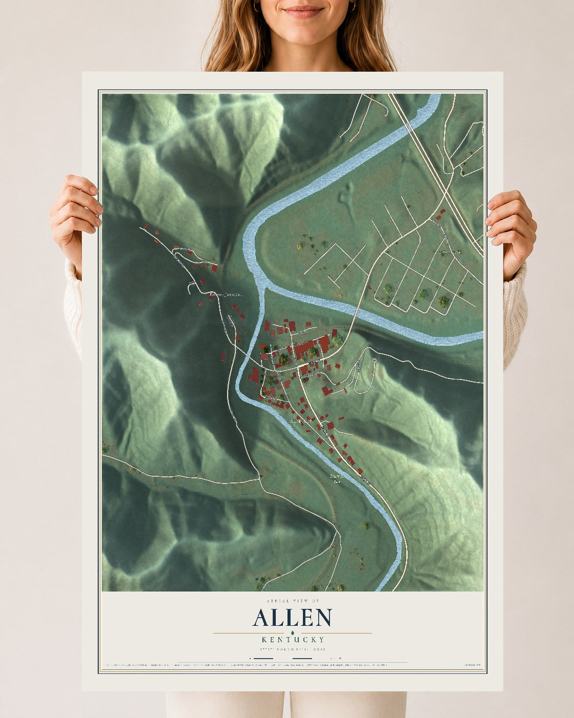 Map of Allen, Kentucky, 24 x 36 inch unframed archival matte print