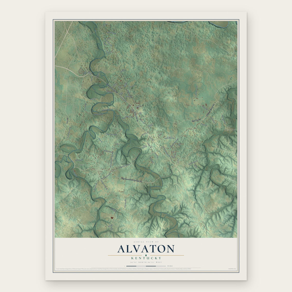 Alvaton, Kentucky map print, the full design