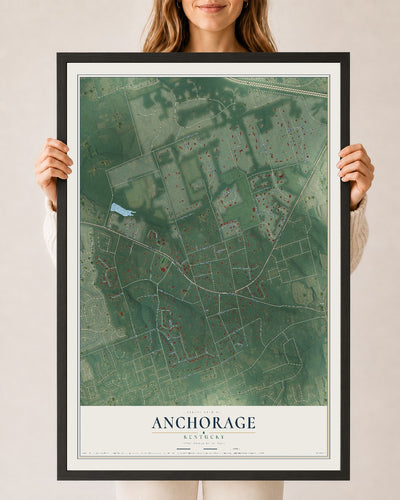 Map of Anchorage, Kentucky, 24 x 36 inch print in a black wood frame