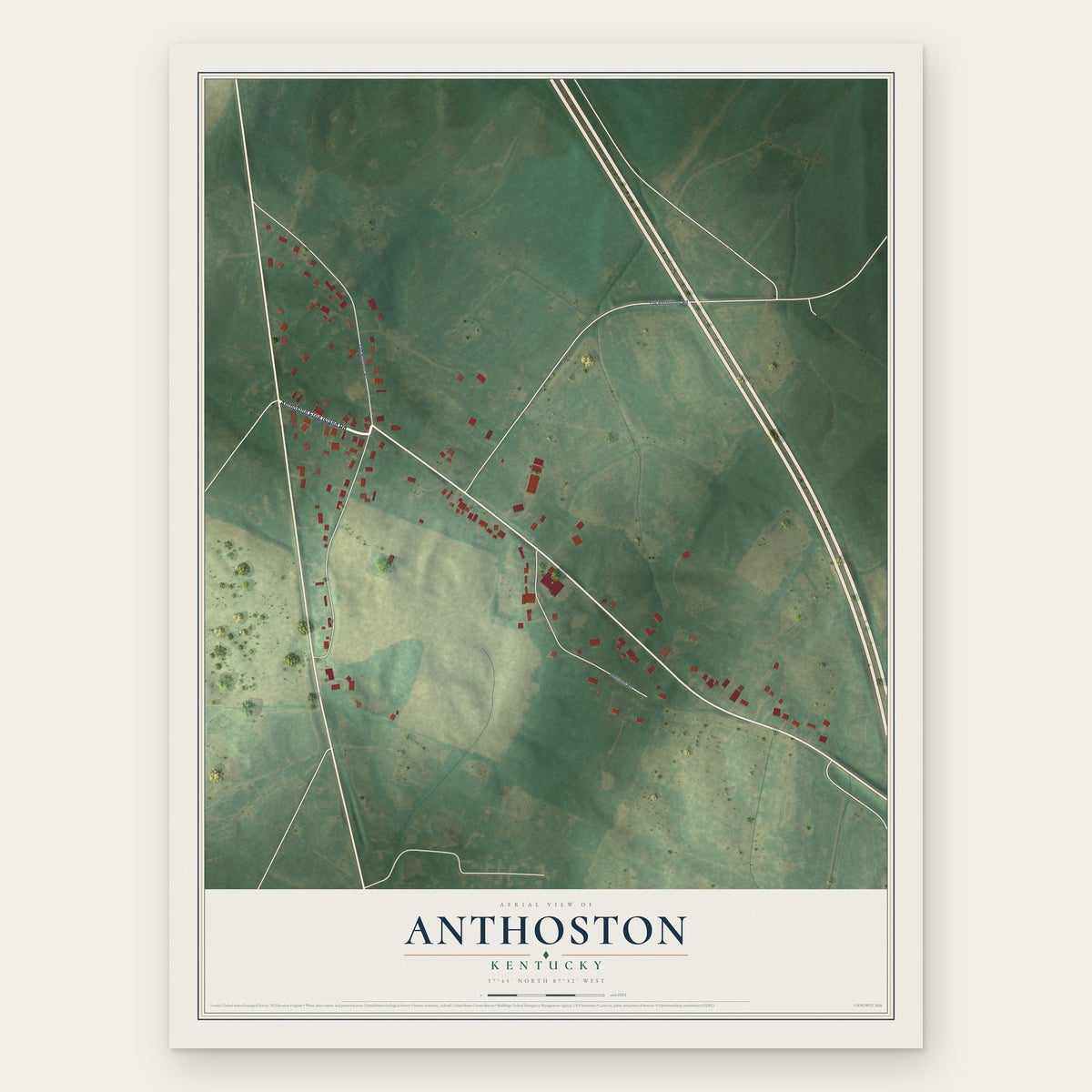 Anthoston, Kentucky map print, the full design