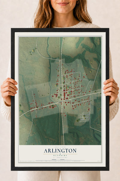 Map of Arlington, Kentucky, 18 x 24 inch print in a black wood frame