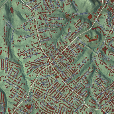 Close-up of the map of Ashland, Kentucky print showing street and building detail