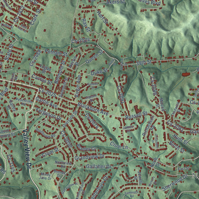 Second close-up of the map of Ashland, Kentucky print showing more streets and buildings
