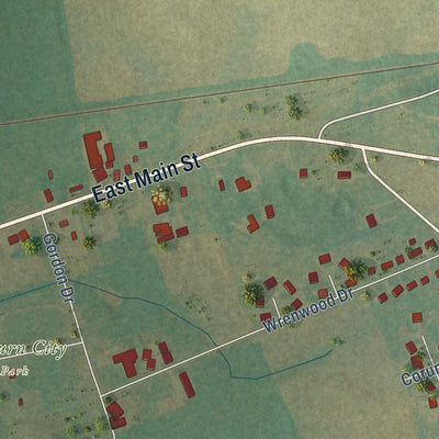 Second close-up of the map of Auburn, Kentucky print showing more streets and buildings