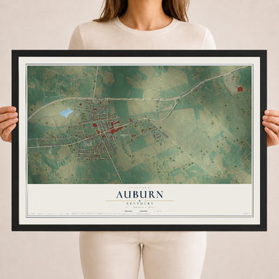 Map of Auburn, Kentucky, 18 x 24 inch print in a black wood frame