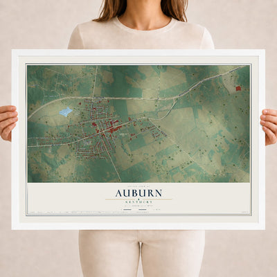 Map of Auburn, Kentucky, 18 x 24 inch print in a white wood frame