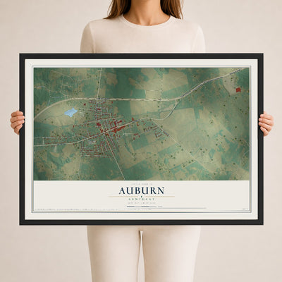 Map of Auburn, Kentucky, 24 x 36 inch print in a black wood frame