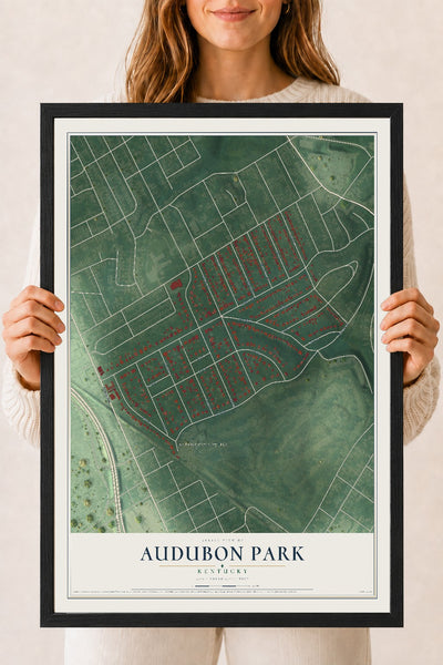 Map of Audubon Park, Kentucky, 18 x 24 inch print in a black wood frame