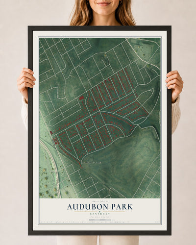 Map of Audubon Park, Kentucky, 24 x 36 inch print in a black wood frame