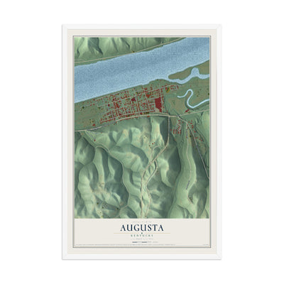Map of Augusta, Kentucky, 12 x 18 inch print in a white wood frame