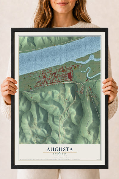 Map of Augusta, Kentucky, 18 x 24 inch print in a black wood frame