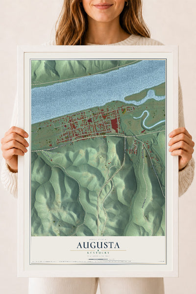 Map of Augusta, Kentucky, 18 x 24 inch print in a white wood frame