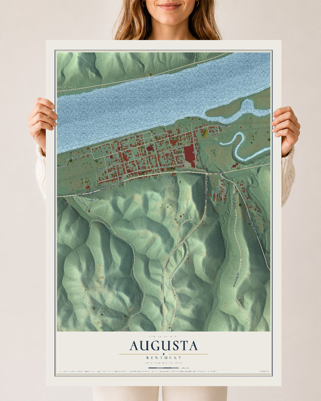Map of Augusta, Kentucky, 24 x 36 inch unframed archival matte print