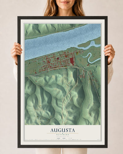 Map of Augusta, Kentucky, 24 x 36 inch print in a black wood frame