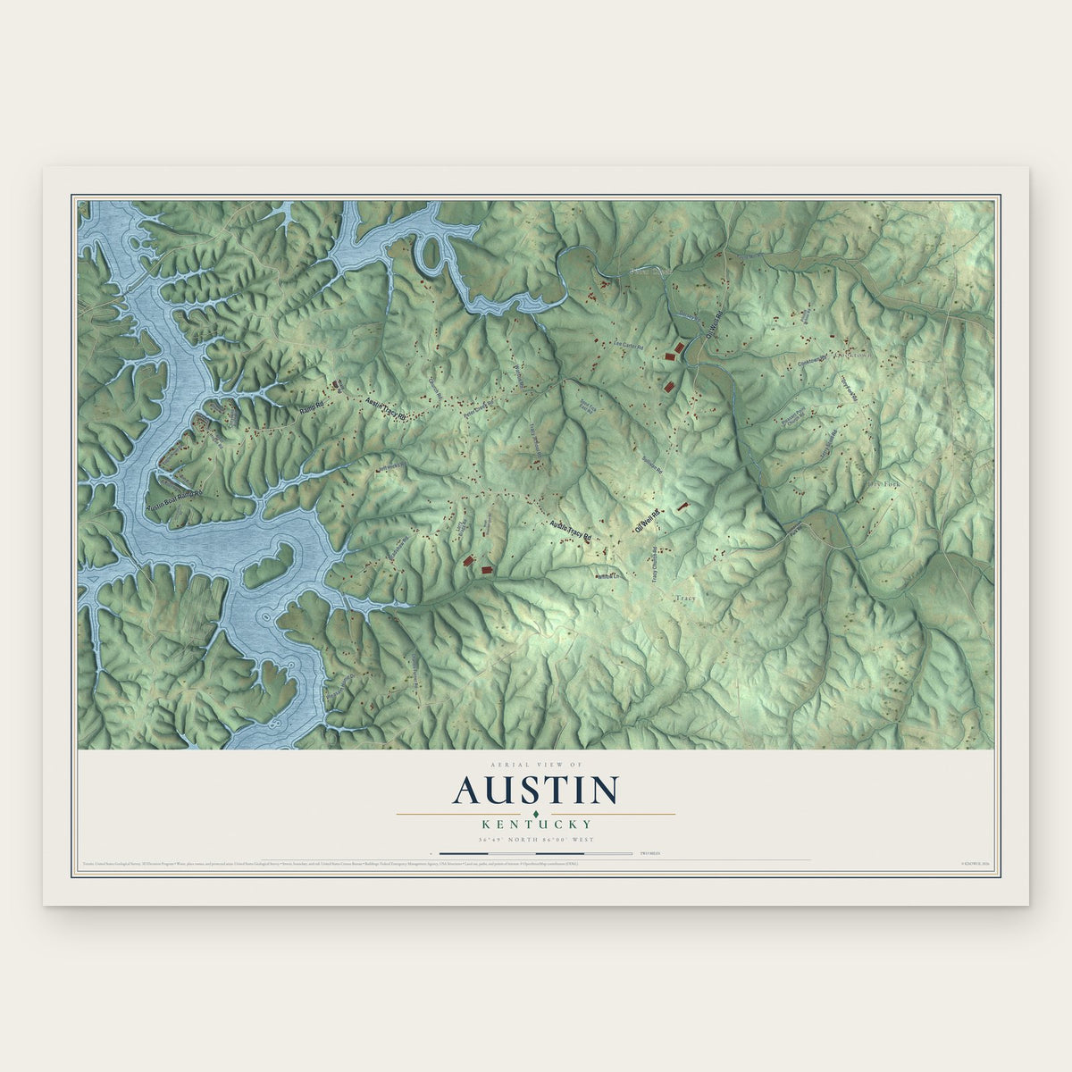 Austin, Kentucky map print, the full design