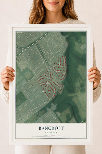 Map of Bancroft, Kentucky, 18 x 24 inch print in a white wood frame