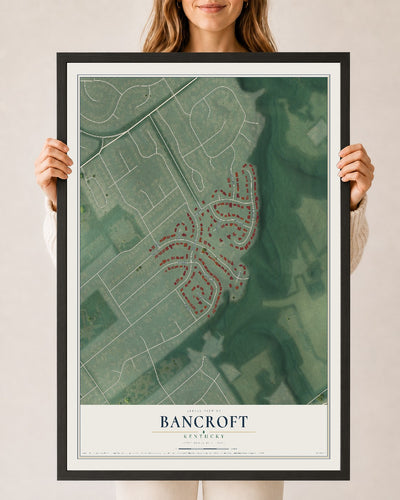Map of Bancroft, Kentucky, 24 x 36 inch print in a black wood frame