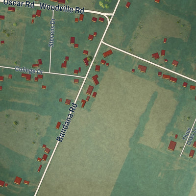 Close-up of the map of Bandana, Kentucky print showing street and building detail