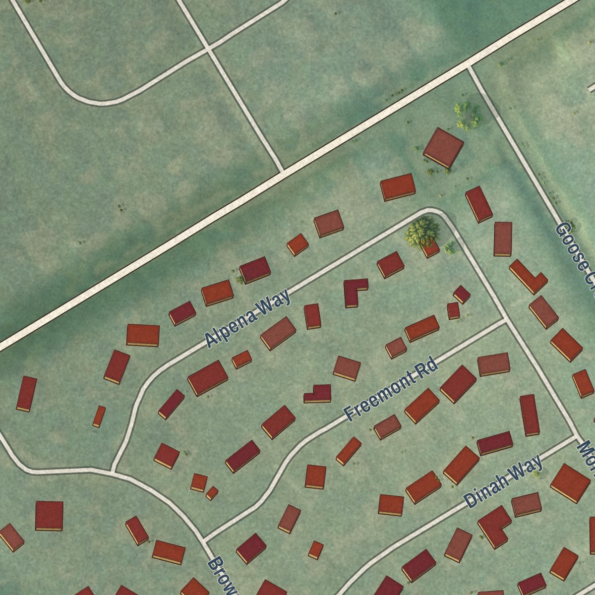 Close-up of the map of Barbourmeade, Kentucky print showing street and building detail