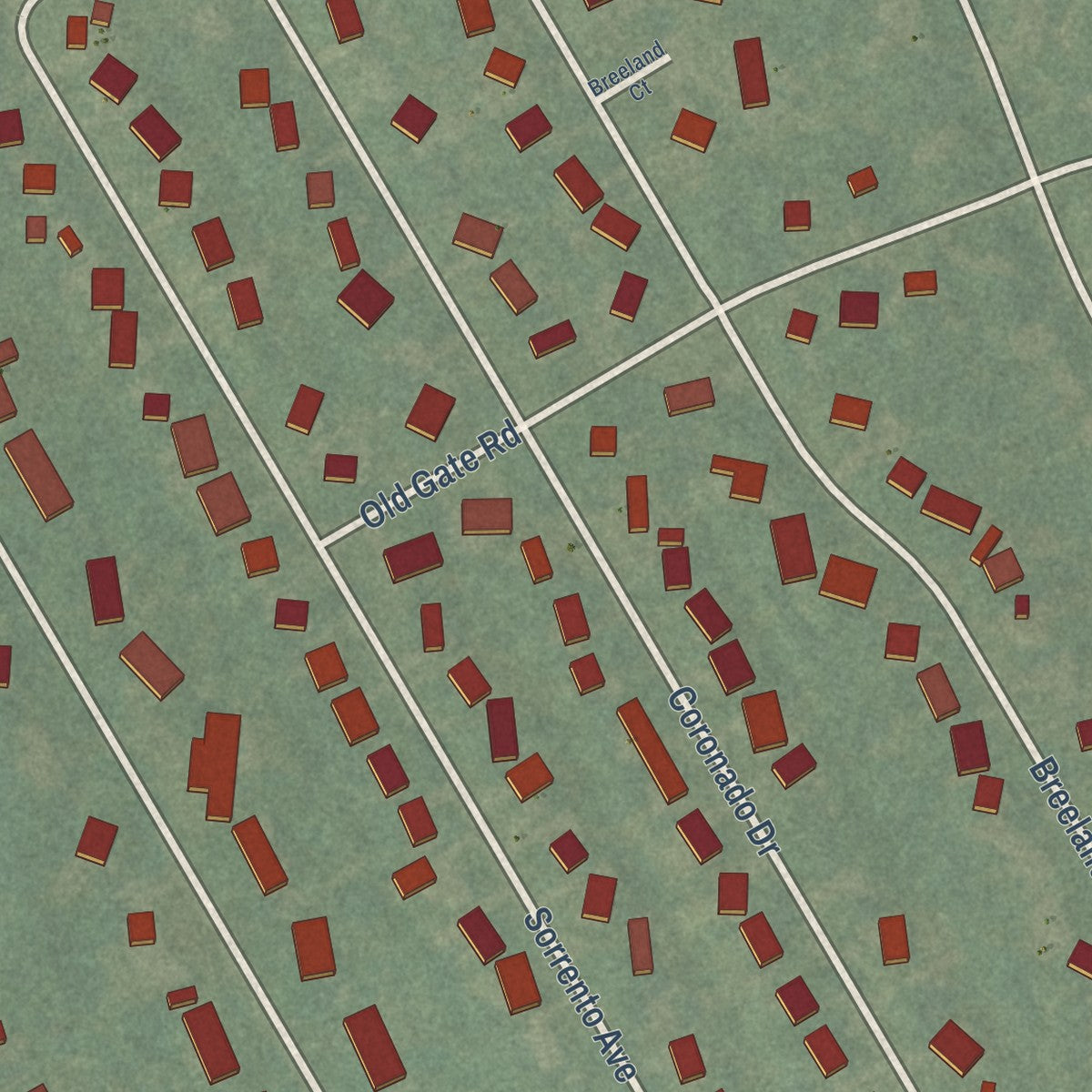 Second close-up of the map of Barbourmeade, Kentucky print showing more streets and buildings