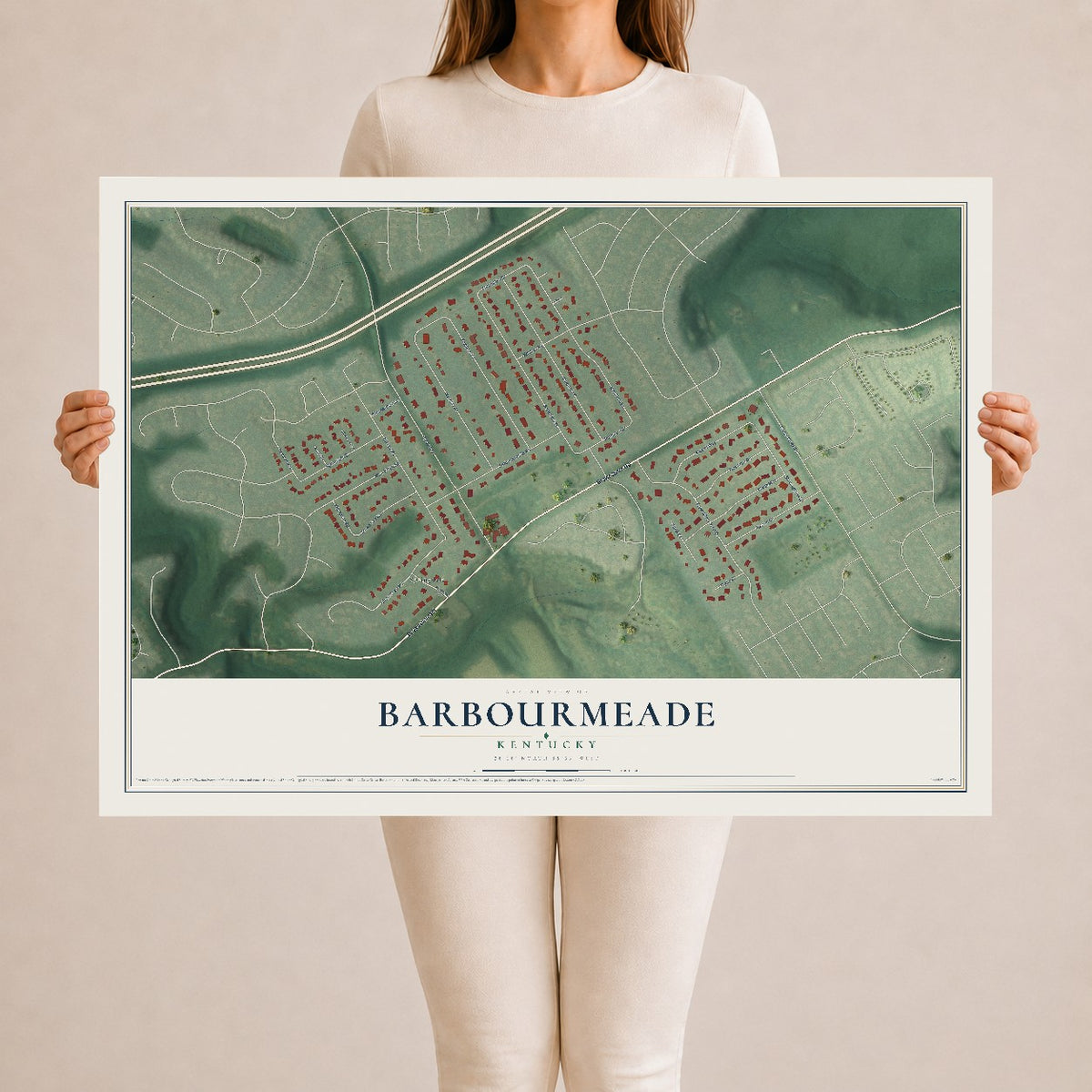 Map of Barbourmeade, Kentucky, 24 x 36 inch unframed archival matte print