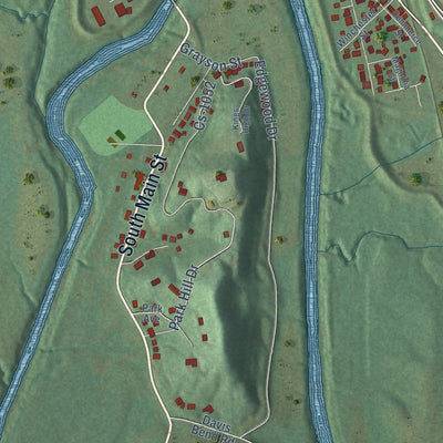 Second close-up of the map of Barbourville, Kentucky print showing more streets and buildings