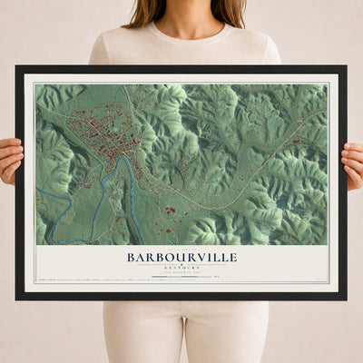 Map of Barbourville, Kentucky, 18 x 24 inch print in a black wood frame