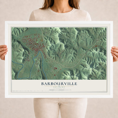 Map of Barbourville, Kentucky, 18 x 24 inch print in a white wood frame