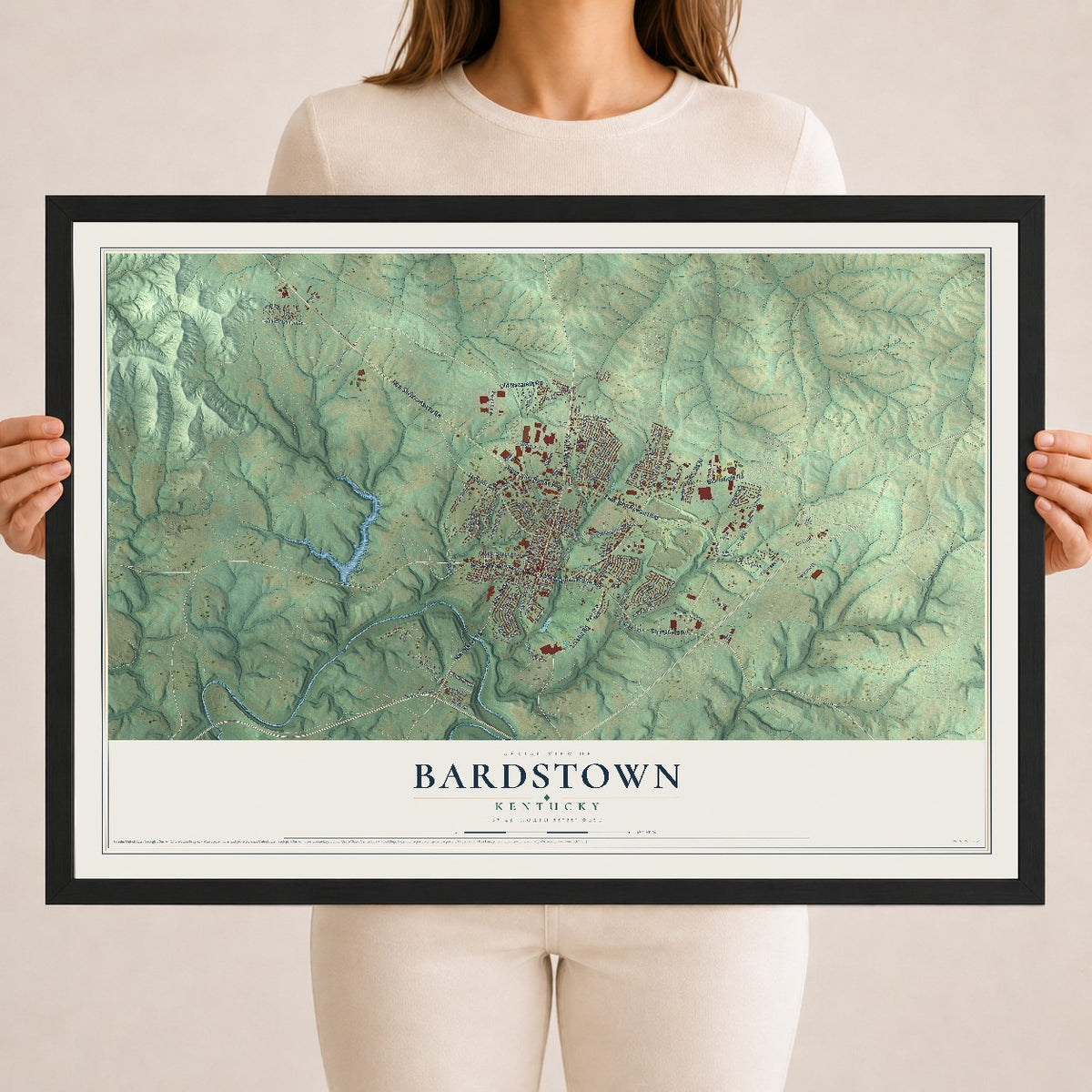 Map of Bardstown, Kentucky, 18 x 24 inch print in a black wood frame