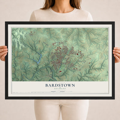 Map of Bardstown, Kentucky, 18 x 24 inch print in a black wood frame