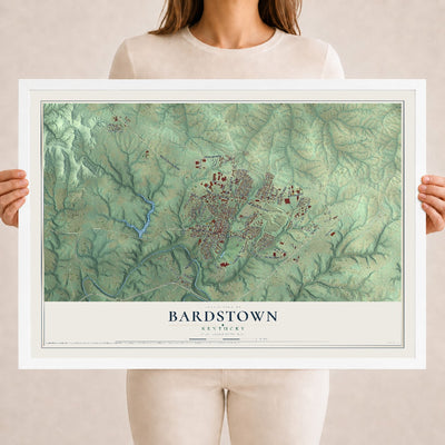 Map of Bardstown, Kentucky, 18 x 24 inch print in a white wood frame
