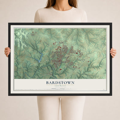 Map of Bardstown, Kentucky, 24 x 36 inch print in a black wood frame